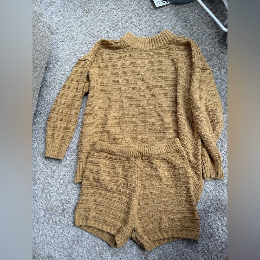 Free People Mustard Cowl Neck Sweater Set